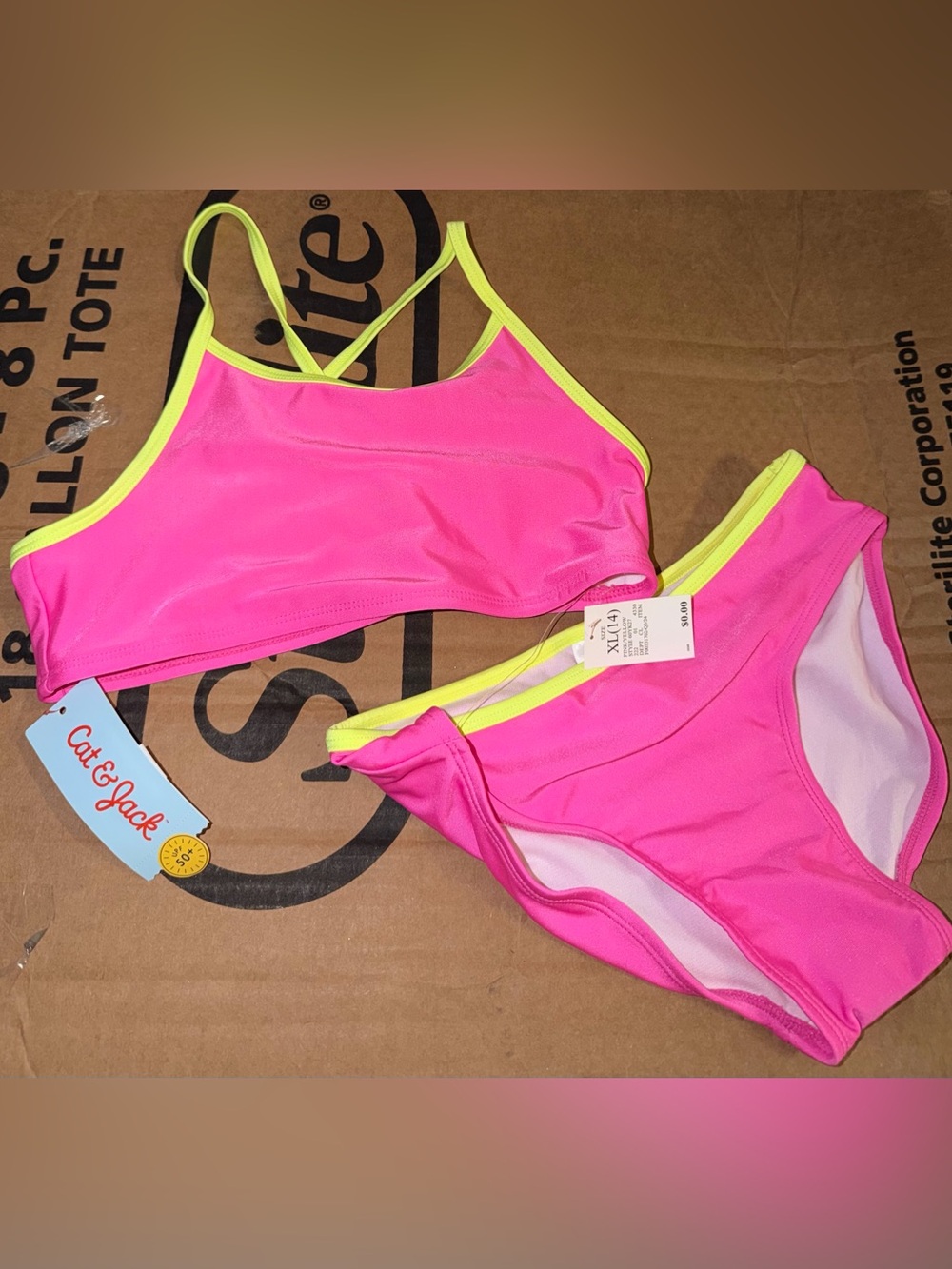 Target Neon Pink Bikini Set with Yellow Trim